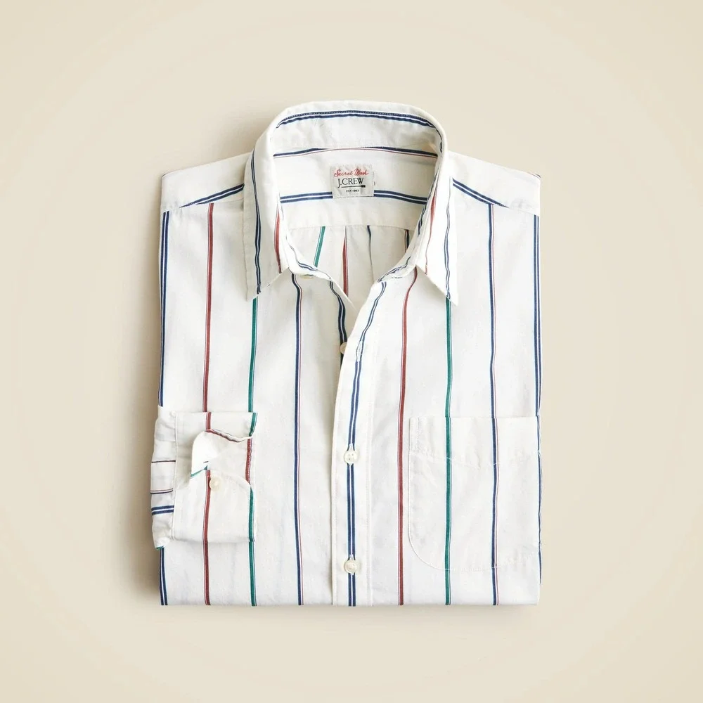 J.‎ Crew NWT Secret Wash Classic Fit Men's White Striped Button Down Shirt XL